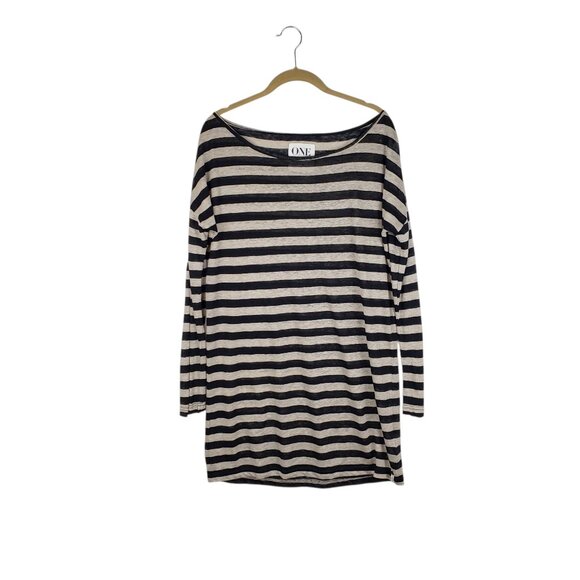 One Teaspoon Charmer Linen Dress Long Sleeve Black Tan Stripe Size Medium - Picture 1 of 7